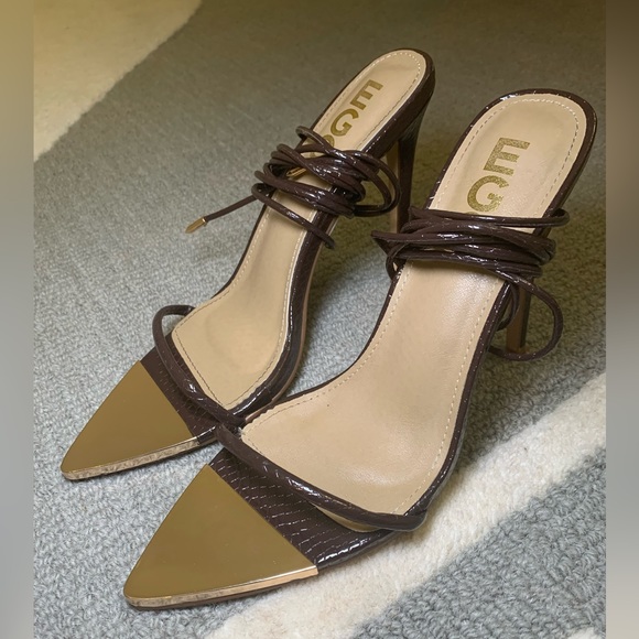 Ego Harmoni Lace Up Chocolate Heels - Picture 6 of 9